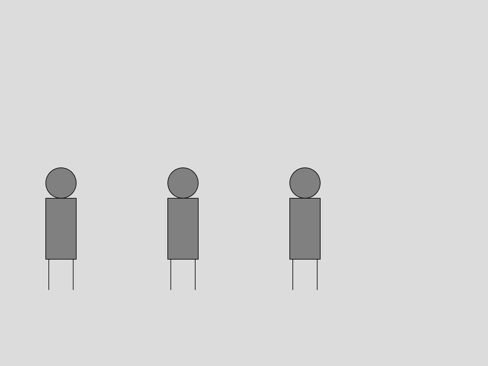 three stick figures all in a line
